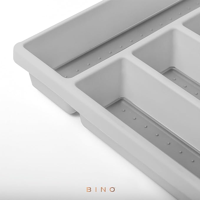BINO | 5-Slot Silverware Organizer | Small Frosted Cutlery Tray | Silverware Storage for Drawer | BPA-Free Plastic Organizers with Soft-Grip Lining and Rounded Corners