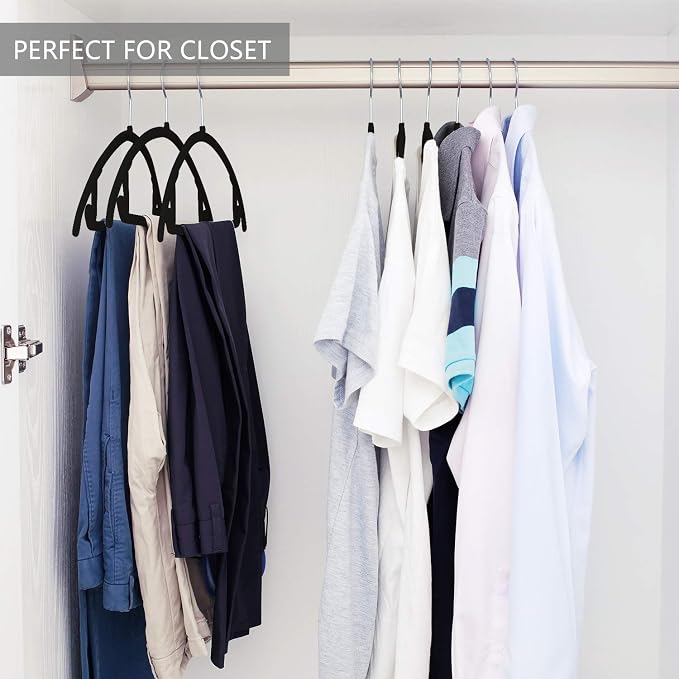 MIZGI Premium Velvet Hangers 30 Pack Heavyduty- Non Slip No Shoulder Bump Suit Hanger - Chrome Hooks,Space Saving Clothes Rounded Shape for Coat,Sweater,Jackets,Pants