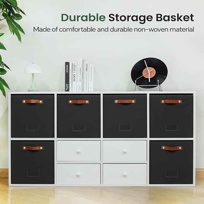 FinishingBo 6-Pack Storage Cubes with Handles & Label Holders Basket, Closet Cube Home Organizer Bins(Black, 13 x 13 x 13 inch)