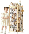 EXPERLAM Stuffed Animal Storage Zoo with Wheels,Montessori-Inspired Solid Pine Wood Plush Toy Organizer,Stuffed Animal Holder with Thick Elastic Cords for Kids Room,Nursery and Bedroom,Small