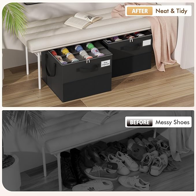 Large Reinforced 2 Pack Shoe Organizer for Closet with Adjustable Dividers | Customizable Compartments for Sneakers, Boots, Heels, Sandals, Clothes, Towels and Toys, Versatile Cube Storage Organizer