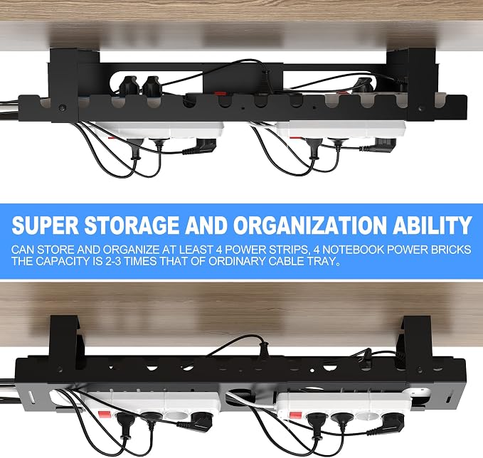 2PACKS Cable Management Under Desk Tray Adjustable Large Under Table Cord Wire Organizer for Standing Desk
