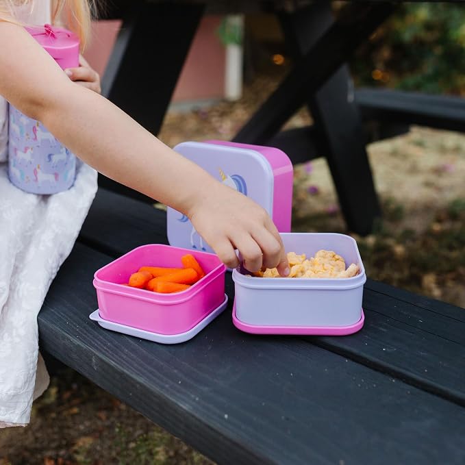 Wildkin Set of 3 Kids Nesting Food Containers for Girls – Stackable, Airtight & BPA-Free Snack Containers, Dishwasher Safe Lunch Box Containers for School & Travel, Ages 3–12 – Unicorn