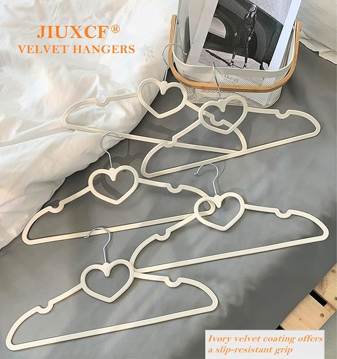 Velvet Hangers 50 Pack,16 Inch Non Slip Adult Heart Hanger (White) | 360° Swivel Hooks, Cascade Design, Space Saving