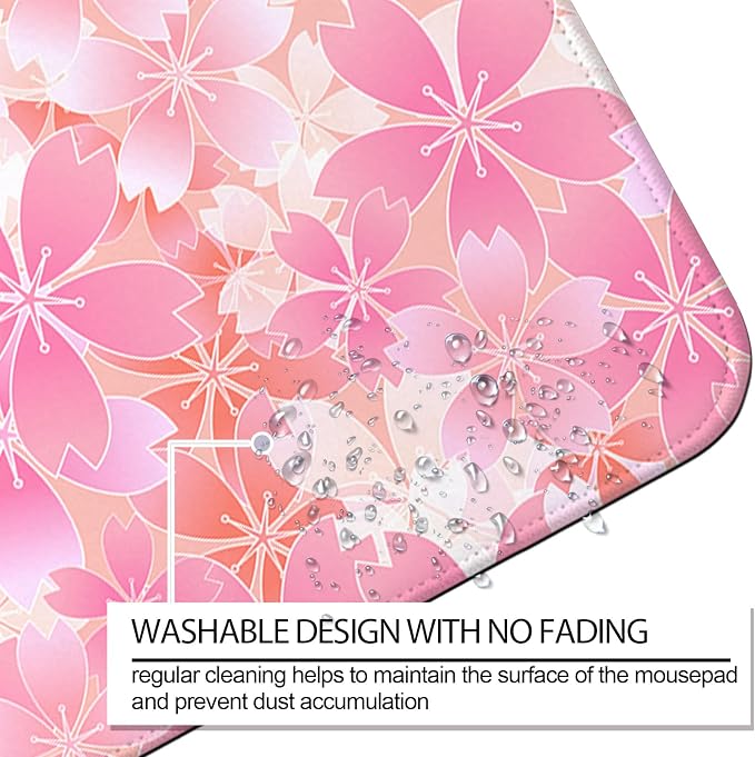 Japanese Cherry Blossom Gaming Desk Mat, Computer Keyboard Large Extended Flowers Mouse Pad for Office and Home, 31.5×11.8 Inches, XL, Pink