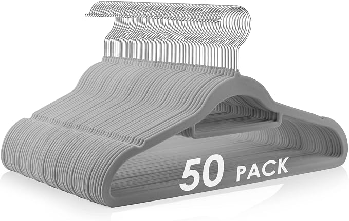 DUDUCOFU Velvet Hangers Non Slip Felt Hangers, 50 Pack Grey Velvet Clothes Hangers Space Saving Slim with 360 Degree Swivel Hook for Suits Coats, Jackets, Pants, and Dress Clothes