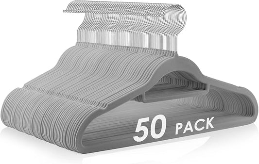 DUDUCOFU Velvet Hangers Non Slip Felt Hangers, 50 Pack Grey Velvet Clothes Hangers Space Saving Slim with 360 Degree Swivel Hook for Suits Coats, Jackets, Pants, and Dress Clothes