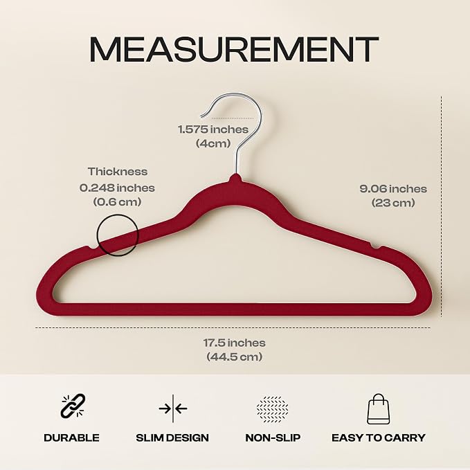 Utopia Home Velvet Hangers, Burgundy, 20 Pack | Luxury Non-Slip Slim Pant & Coat Hangers, Strong Space-Saving Clothes Hangers with Pants Bar and 360° Swivel Hook
