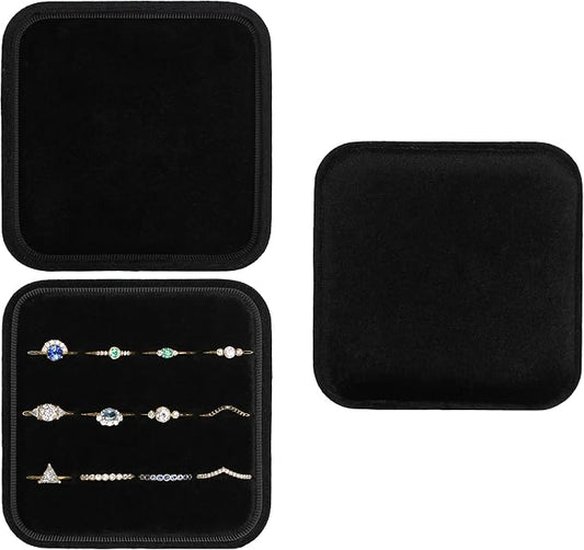 Velvet Jewelry Box Organizer | Ring Holder Case | Jewelry Small Travel Jewelry Storage | Portable Ring Earring Tray Organizer (Black)