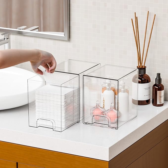 Yieach 7.6" H Baby Bottle Organizer for Cabinet,4 Pack BPA FREE Bottle Storage Organizer Baby,Clear Stackable Storage Drawers for Makeup,Skincare,Beauty Products Bathroom Closet Organizers and Storage