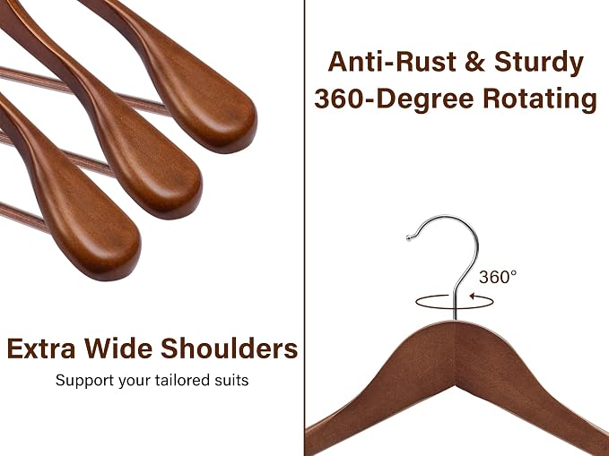 StorageWorks Wooden Hangers 6 Pack, Extra Wide Shoulder Wood Coat Hanger for Coats, Shirts, Jackets, Pants, Suits, Light Walnut Color
