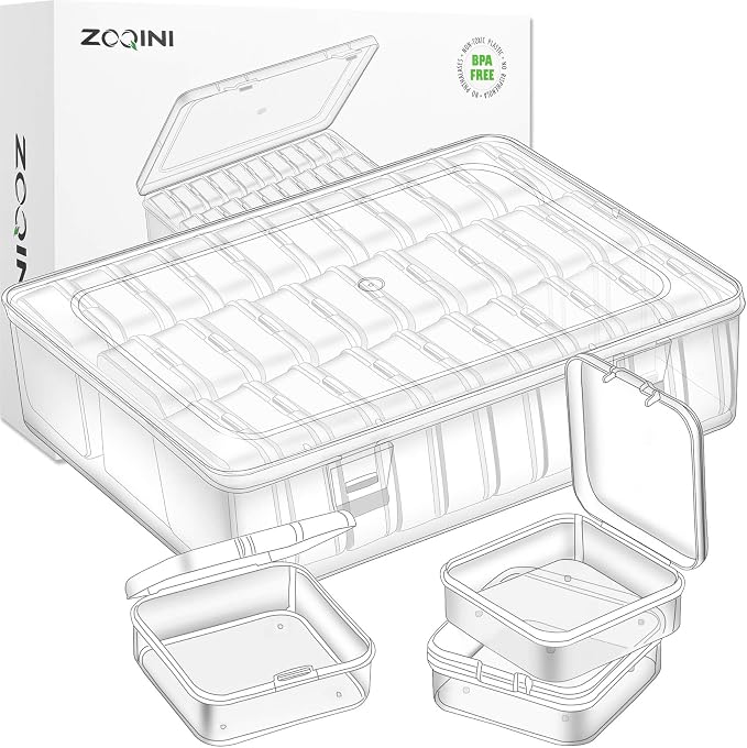 Bead Organizer and Storage Box, 30Pcs Small Clear Plastic Storage Containers 1 Large Craft Organizer Box 1 Sheet Label Sticker, Mini Storage Box for Jewelry Making Diamonds Arts Screws Seeds