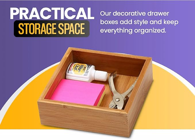 YBM HOME Bamboo Drawer Organizer Storage Box for Kitchen Drawer, Junk Drawer, Office, Bedroom, Children Room, Craft, Sewing, and Bathroom, 2 Pack 3x3x2 inch