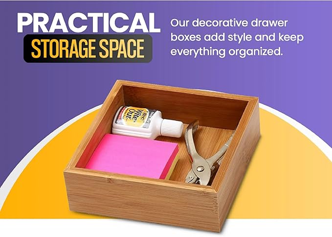 YBM HOME Bamboo Drawer Organizer Storage Box for Kitchen Drawer, Junk Drawer, Office, Bedroom, Children Room, Craft, Sewing, and Bathroom, 2 Pack 6x15x2 inch