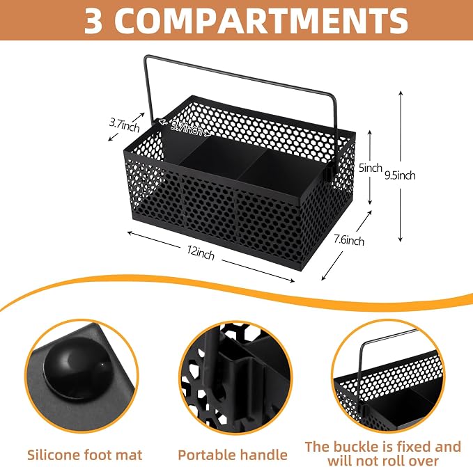Utensil Caddy, Silverware Caddy for Party, Metal Silverware Holder, Silverware Organizer Countertop, Cutlery Storage for Kitchen Party- Black