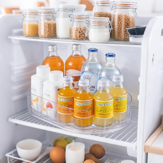 Drink Organizer for Fridge - 360° Rotating Lazy Susan for Refrigerator, 13.5''x8.5'' Clear Lazy Susan Turntable for Refrigerator Organizers and Storage, Kitchen, Table Top, Cabinet, Pantry, 1 Pack