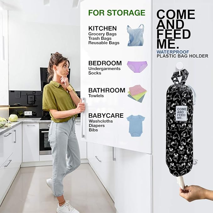 2pcs Waterproof Plastic Grocery Trash Bag Holder Shopping Carrier Holder Organizer Kitchen Storage Bag Dispenser Multiple Designs Sizes Dogs