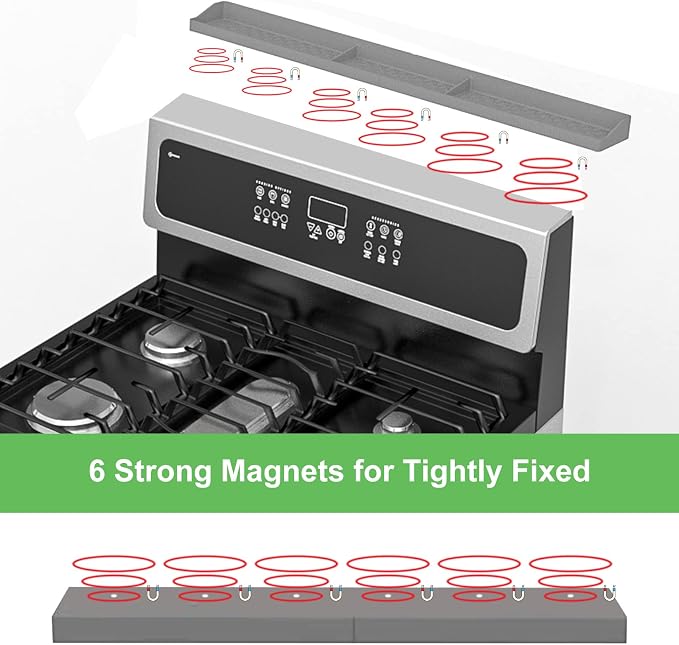 30 Inch Silicone Stove Top Shelf Magnetic for Kitchen, Strong Magnetic Heat Resistant Spice Rack Organizer for Over Stove Oven - (Grey)