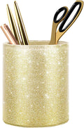 Gold Pencil Holder, Decorative Pens Holder for Desk, Makeup Brushes Organizer for Table, Large Pu Leather Multi-Functional Organizer Cup for Office, Classroom, Home, Champagne Gold
