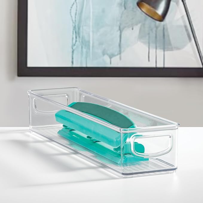 iDesign Slim Clear Plastic Storage Bin Organizer, Extra Long Narrow | Stackable, For Kitchen and Pantry
