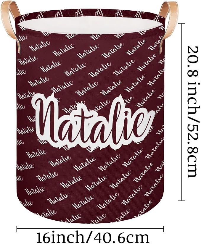 Personalized Laundry Basket, Custom Gift Laundry Hamper, Collapsible Nursery Waterproof Laundry Baskets, Dirty Clothes Toy Hamper with Handles Name Dark Red