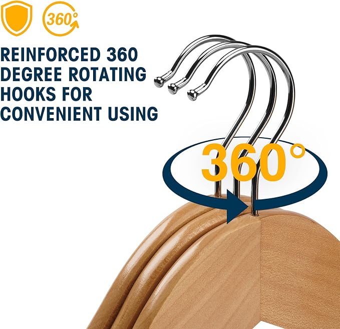 Wooden Hanger 10 Pack,Wood Hanger Solid Shirt Hangers with Pants Bar,Heavy Duty & Slim Coat Hanger,for Suit Coat Jacket Pants（Natural）
