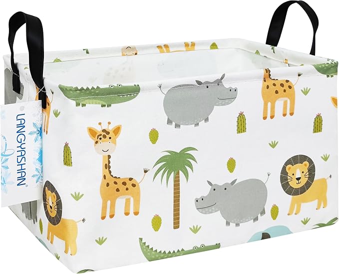 Rectangular Collapsible Animal Storage Basket Nursery Organizer | Storage Bin Foldable Canvas with Handles for Organizing Home Kitchen Children Toys Office Closet Shelf Baskets