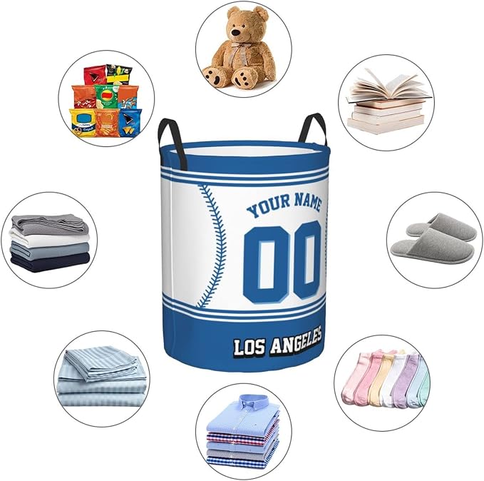 Custom Los Angeles Laundry Hamper Personalized Laundry Basket Customized Name And Number Collapsible Storage Basket for Bedroom Bathroom Living Room Baseball Fan Gifts