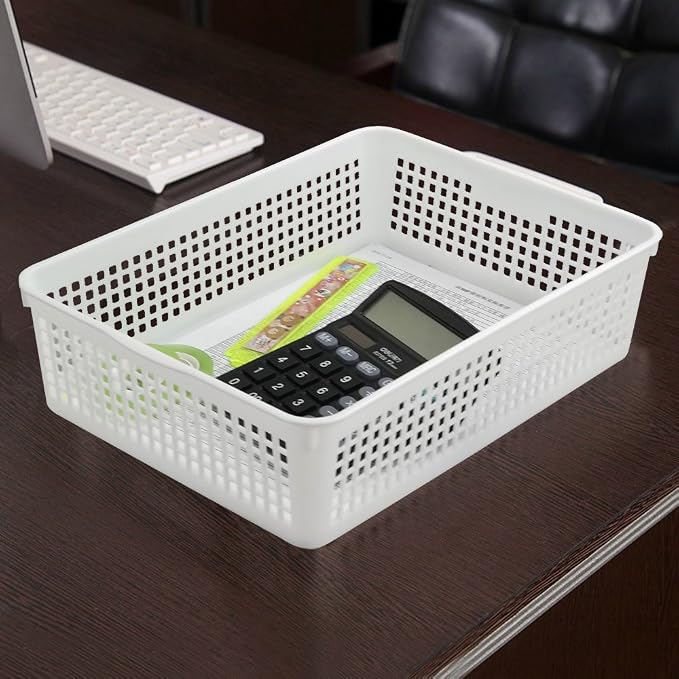 Cand 6 Packs Plastic A4 Paper Storage Baskte Tray for File, Paper, Letter, Green & Blue