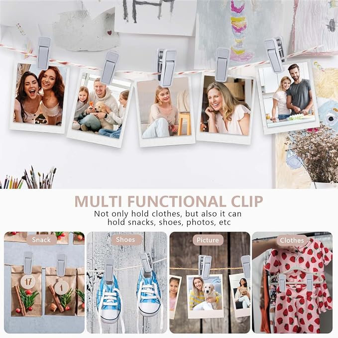 KISEER 40 Pcs Plastic Baby Hanger Clips Slim-line Finger Clips Set for Clothes Hanger Velvet Hanger (Grey)