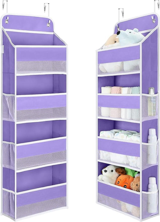 Yecaye Over the Door Organizer forNursery Closet 35.2lbs Load Purple 4 Tier | Over the Door Storgae for Newborn Baby Essential Diaper Baby Clothes, College Dorm Room Essentials, Stuffed Animal Storage