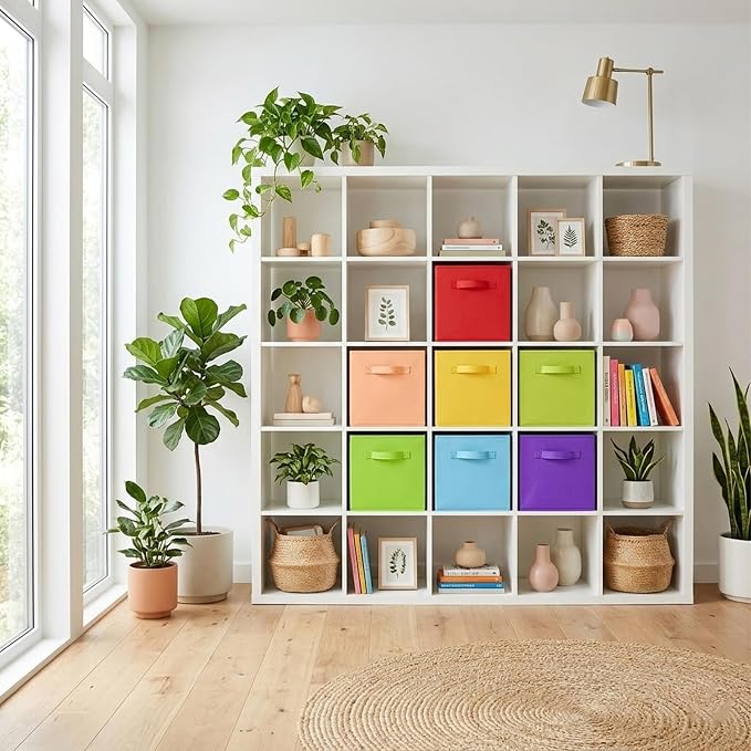 ShellKingdom Storage Bins, Foldable Fabric Storage Cubes And Cloth Storage Organizer For Closet And Toys, 6 Pack (Multi Colors)