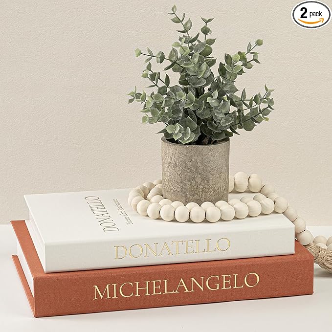Aesthetic Faux Books for Home Decor (Set of 2) - Decorative Book Boxes with Hidden Storage - Ideal for Coffee Table, Living Room, Entryway & Bookshelf - Beige/Terracotta Linen