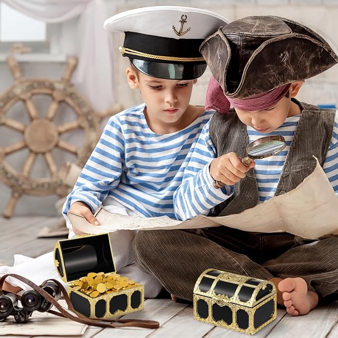 DECHOUS 12Pcs Kids Pirate Treasure Chest Box: Mini Treasure Box for Boys & Girls - Small Plastic Pirate Chest Toy for Party Favor Birthday Theme Decoration, 3 Inch