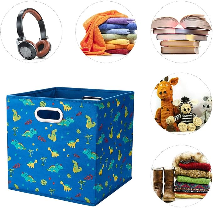 Cloth Storage Bins Set of 4 Thick Fabric Drawers Foldable Cubes Basket Organizer Container with Dual Metal Handles for Shelf Cabinet Bookcase Boxes Sky-Blue 13x13x13 inch