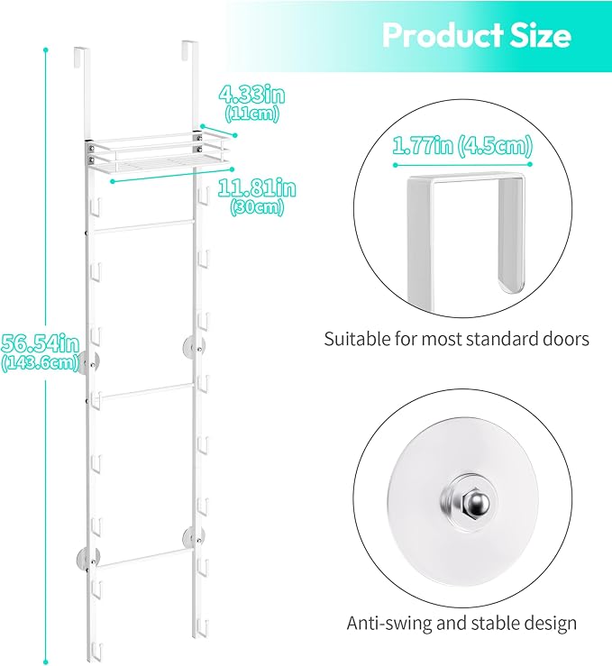 HapiRm Over the Door Purse Organizer - Wall Mounted Purse Rack with 16 Hooks and Metal Basket, Hanging Handbag Organizer Holds up to 16 Bags, Bag Rack Can Use As 1/2 Part, for Door, Closet (White)