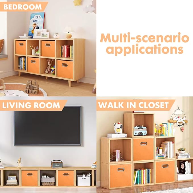 ShellKingdom Storage Bins, Foldable Fabric Storage Cubes And Cloth Storage Organizer Drawer with Metal Handle For Closet And Toys, 11 X 10.5 X 10.5 INCH, 6 Pack (Orange)