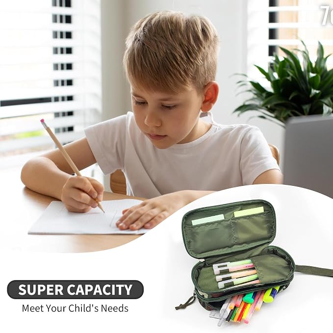Tactica Pencil Case for Boys,Large Boys Pencil Pouch with Zipper Compartments, Big Capacity Pen Box Pen Bag Organizer for School College Office Kids Teen Boy Men Adult