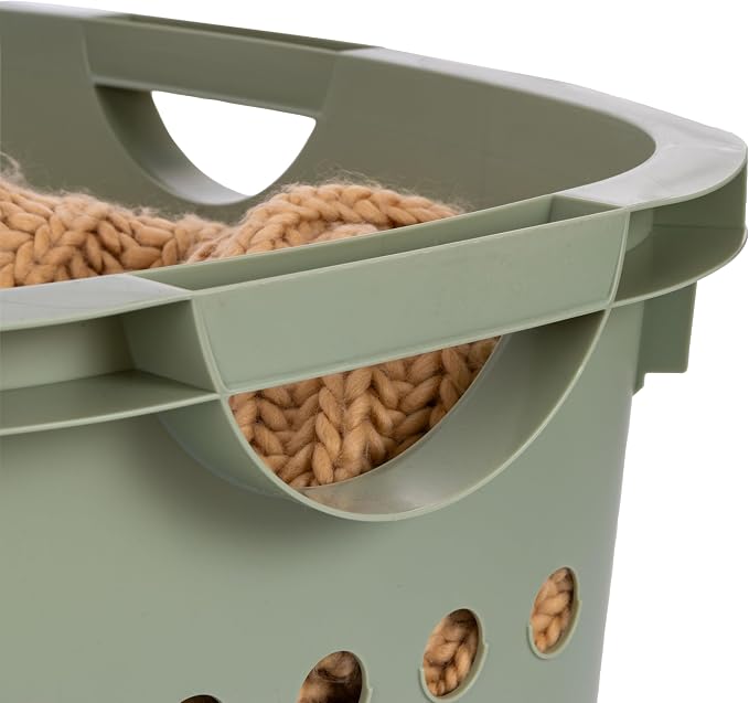 IRIS USA 51L Plastic Hip Hold Laundry Basket with Built-In Comfort Carry Handles 4-Pack, 1.5 Bushel, Clothes Hamper, Laundry Hamper, Ventilation Holes, for Closet Dorm Laundry Room Bedroom, Sage Green