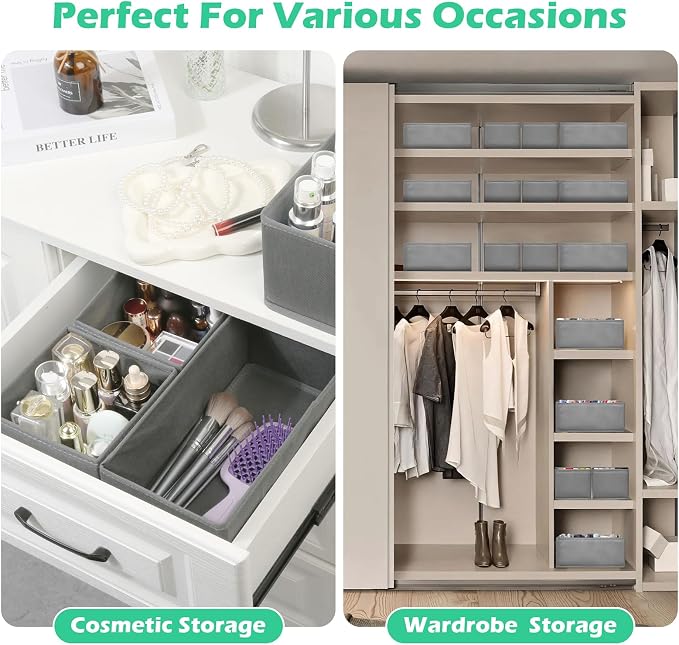 Drawer Clothing Organizer 16-Pack, Grey 3 Sizes Underwear Drawer Dividers, Fabric Folding Wardrobe Organizer, Can Store Baby Clothes, Bras, Underwear, Panties, Belts, Socks, Ties
