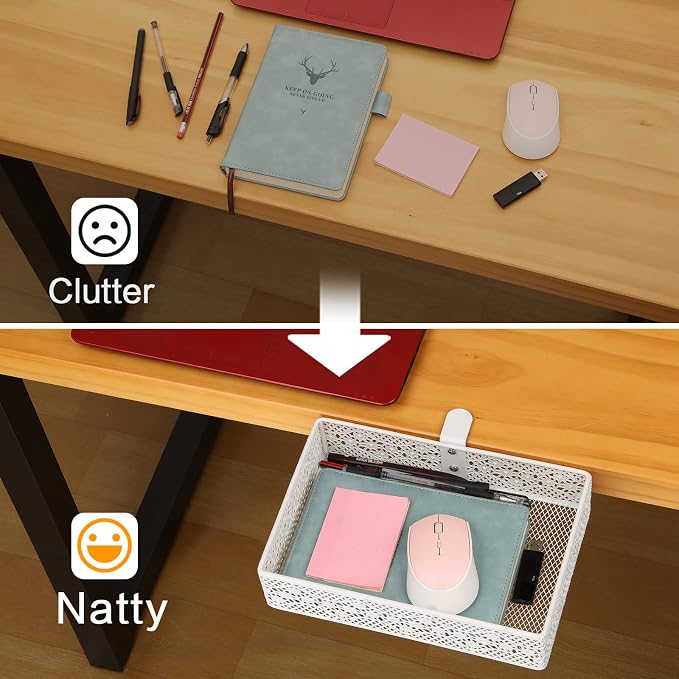 Under Desk Storage Organizer for Reduced Clutter, Drawer organizers C-Clamp Mount System Firmly Clamped And Do Not Hurt The Table, Easy to Install & holds up to 10 lbs-2 Pack (Large and Small)