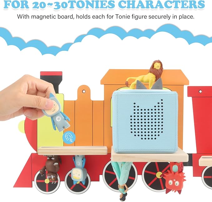 for Tonies Box 1/2 Tonies Figures Organizer Storage Shelf Wall Mounted, Colorful Little Five-Train Magnetic Floating Shelves Display Collection 30~40 Characters