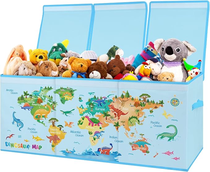 decalsweet Kids Toy Box Storage Chest Collapsible Storage Bin with Lids Handles for Boys Girls Toddler, Large Kids Toy Organizer Box for Kidsroom Bedroom Playroom Nursery,37.7"x12.5"x15.7"