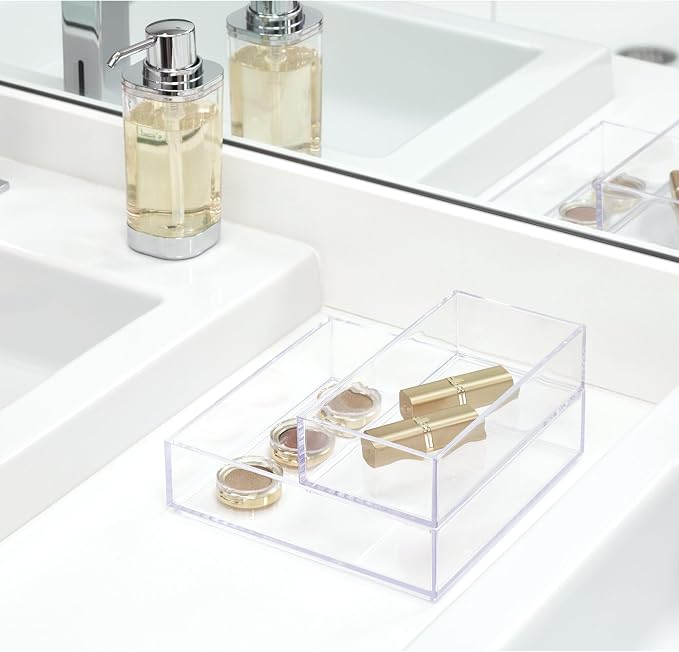 iDesign Plastic Makeup Drawer Organizer Tray, Set of 2, Clear | Vanity Organizer, Desk Drawer Organizer