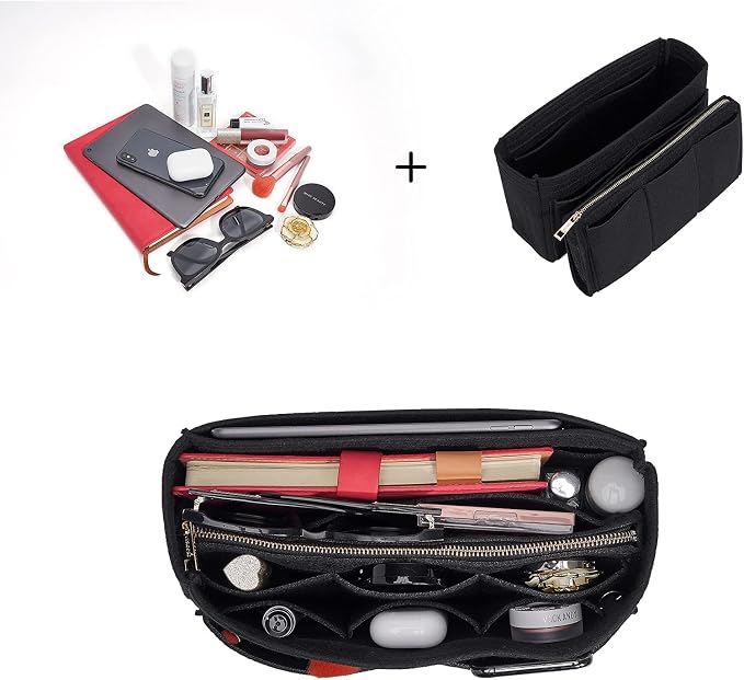 Vercord Felt Organizer Insert For Purse Handbag Tote Bag In Bag Inside Shaper Divider Neo Black Slender Medium