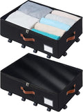 Freebat Under Bed Storage Organizer with Wheels 2 Pack, 7.5 inches Height Underbed Container with Clear Lid Cover, Storage Bag Box with Visiable Window for Clothes, Bedsheet, Pillow