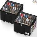 2 Pack Large Shoe Organizer for Closet, 32 Pairs Shoe Storage Box with 360° Wheels & Reinforced Handles, Adjustable Dividers, Clear Cover, Side Pocket, Foldable Oxford Fabric Bin for Entryway, Black