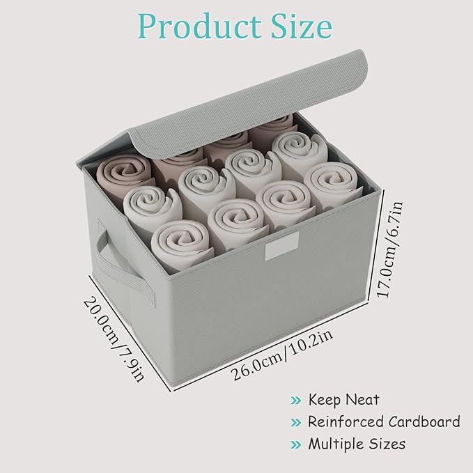 Storage Bin with Lid, Closet Boxes, 2 Pack, Grey, 10.2x7.9x6.7 In | Fabric Organizers System with Cover, Collapsible Stackable Clothes Basket with 2 Handles, for Kitchen Cupboards, TV Consoles