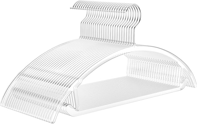 MIZGI Premium Clear Hangers (Pack of 50) Heavyduty-Acrylic No Shoulder Bump Suit Hangers - Space Saving Clothes Hangers,Rounded Hanger for Coat,Sweater,Jackets,Pants