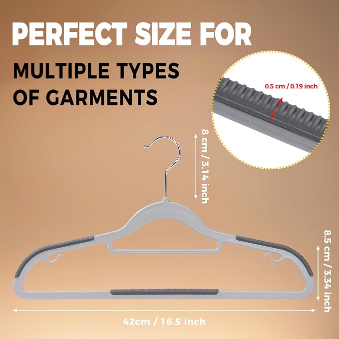 Quality Clothes Set 200 Pack - Non-Velvet Plastic for Clothes - Heavy Duty Coat Set - Space-Saving Closet with Gray Swivel Hooks - Functional Non-Flocked